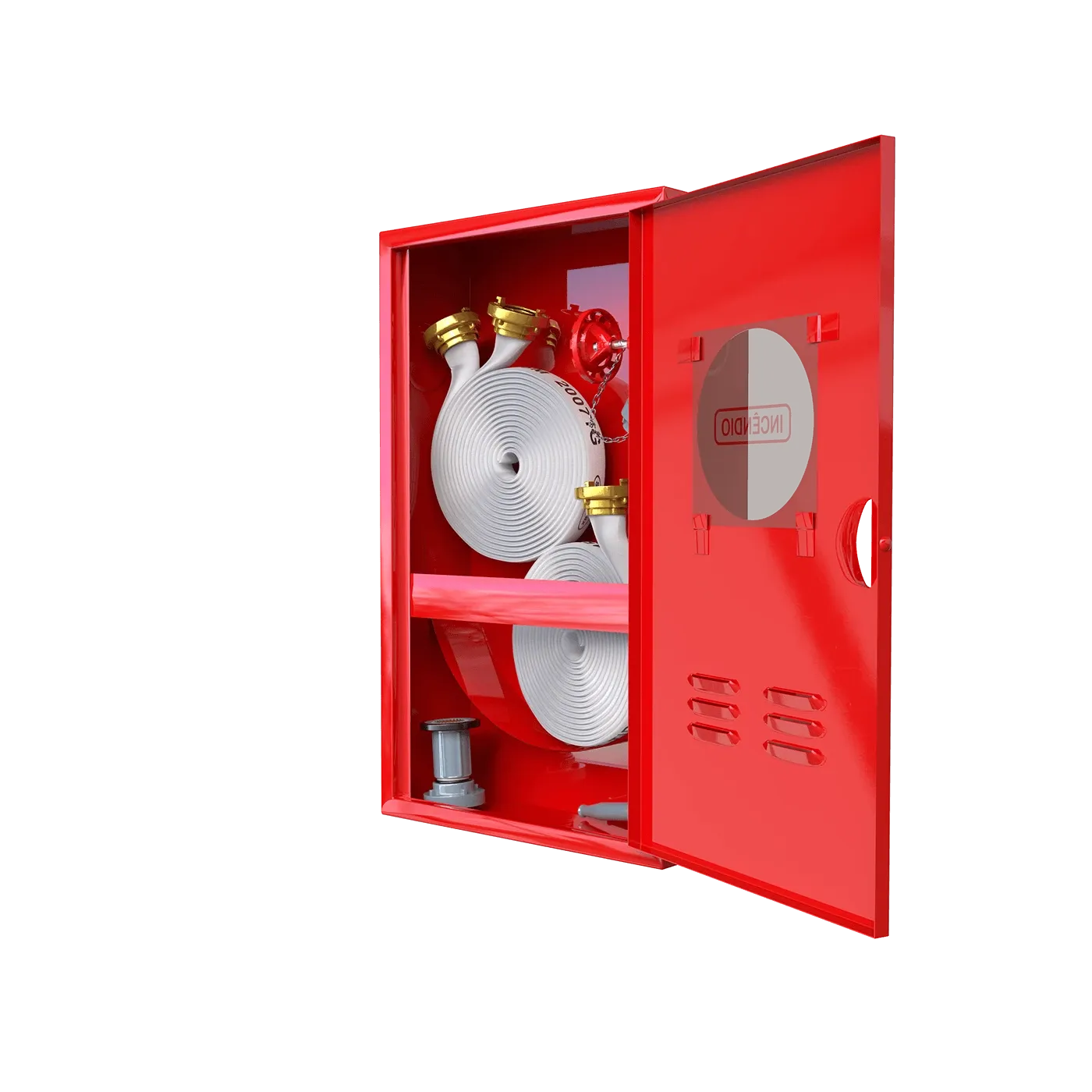Render 3D de abrigo de hidrante simples com porta aberta