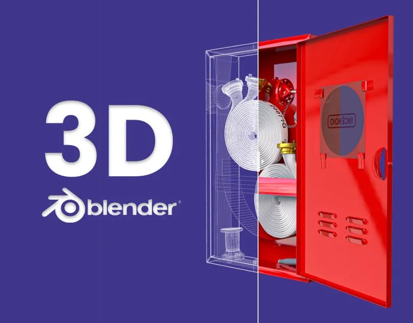 Capa do projeto de modelagem 3D no Blender de um abrigo de hidrante