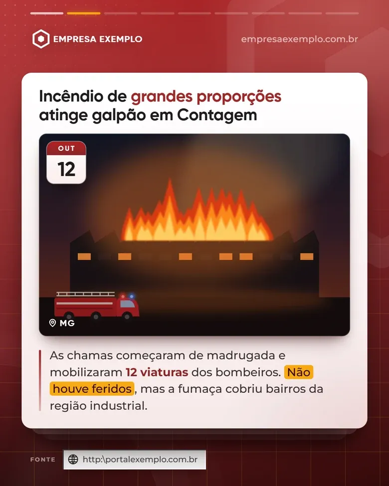 Slide do carrossel com marca-texto amarelo destacando os fatos principais da notícia