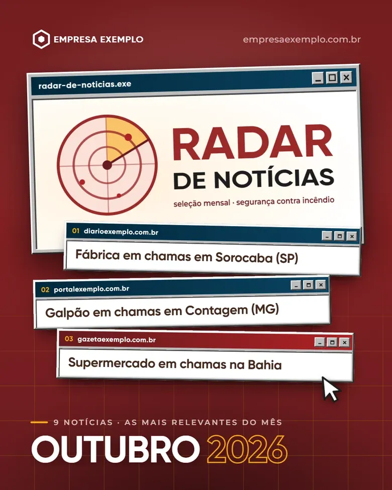 Capa do carrossel com janelas em estilo retrô, radar e três manchetes do mês