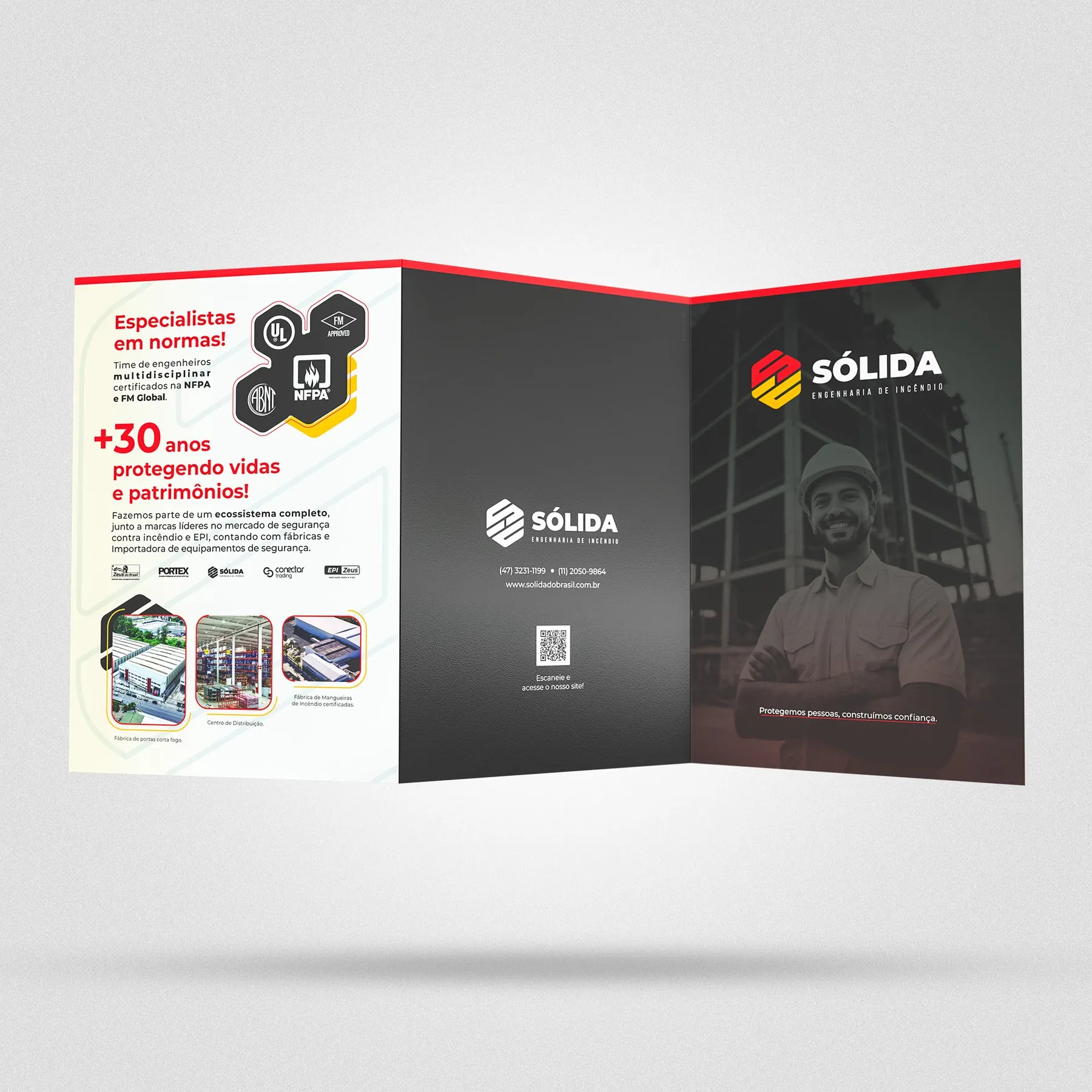 Mockup do folder aberto, lado externo