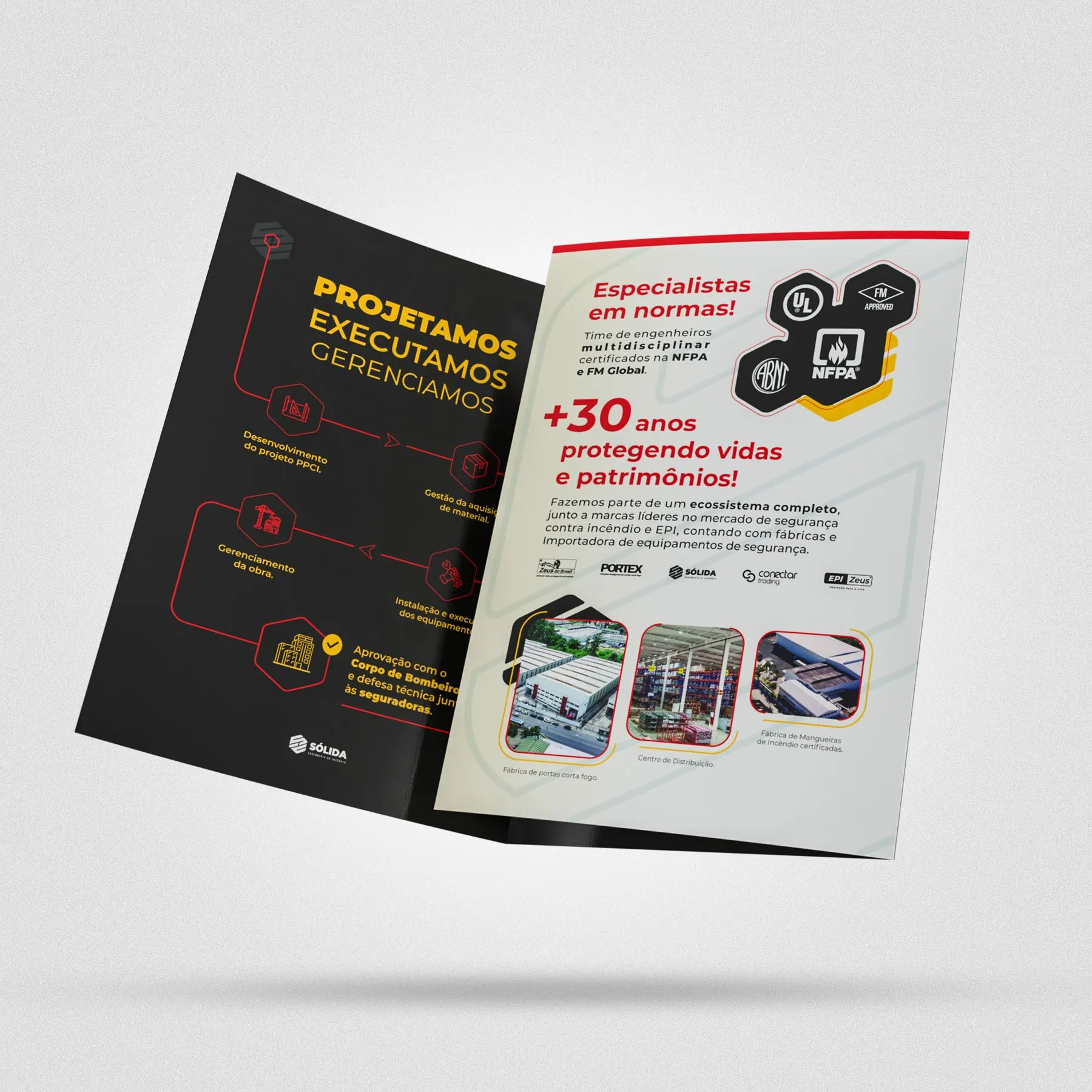 Mockup do folder institucional semiaberto
