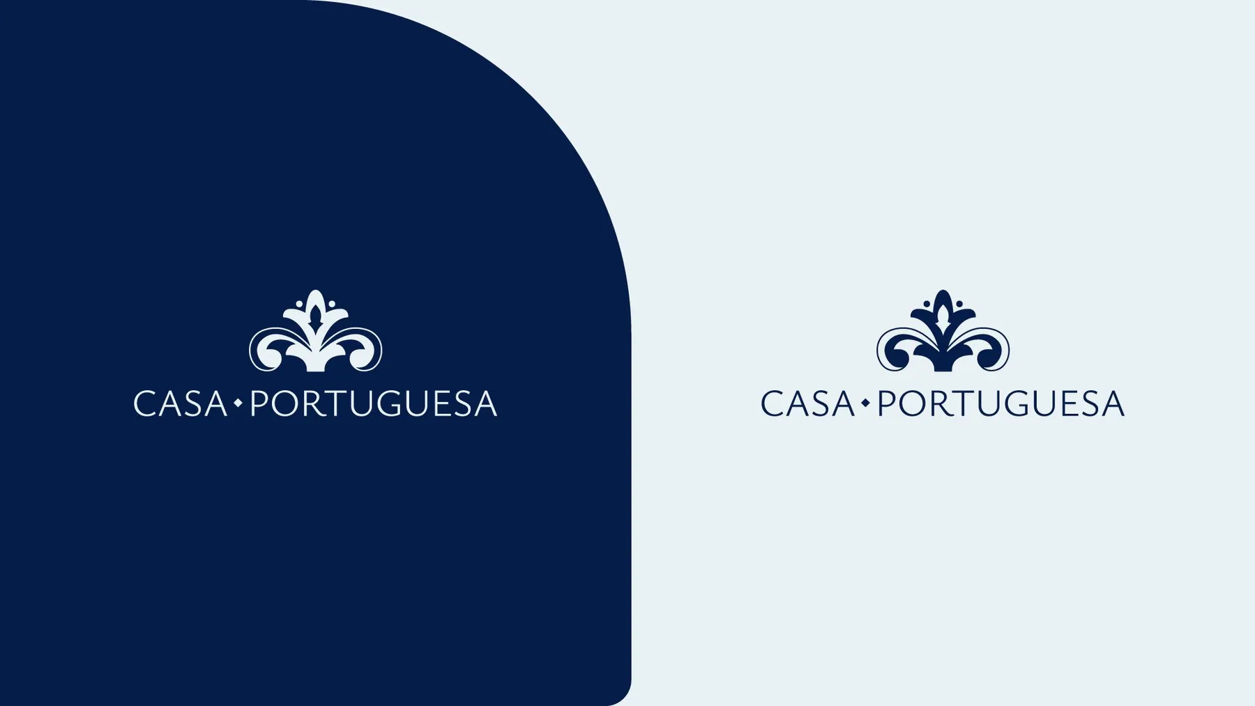 Identidade visual Casa Portuguesa — aplicação do logo sobre fundos claros e escuros