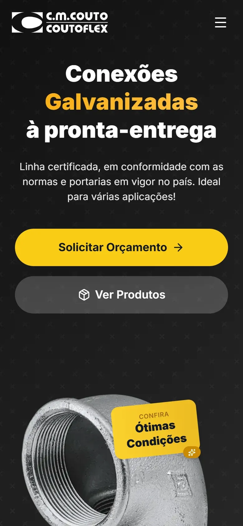 LP de galvanizados no celular com dois botões de ação empilhados