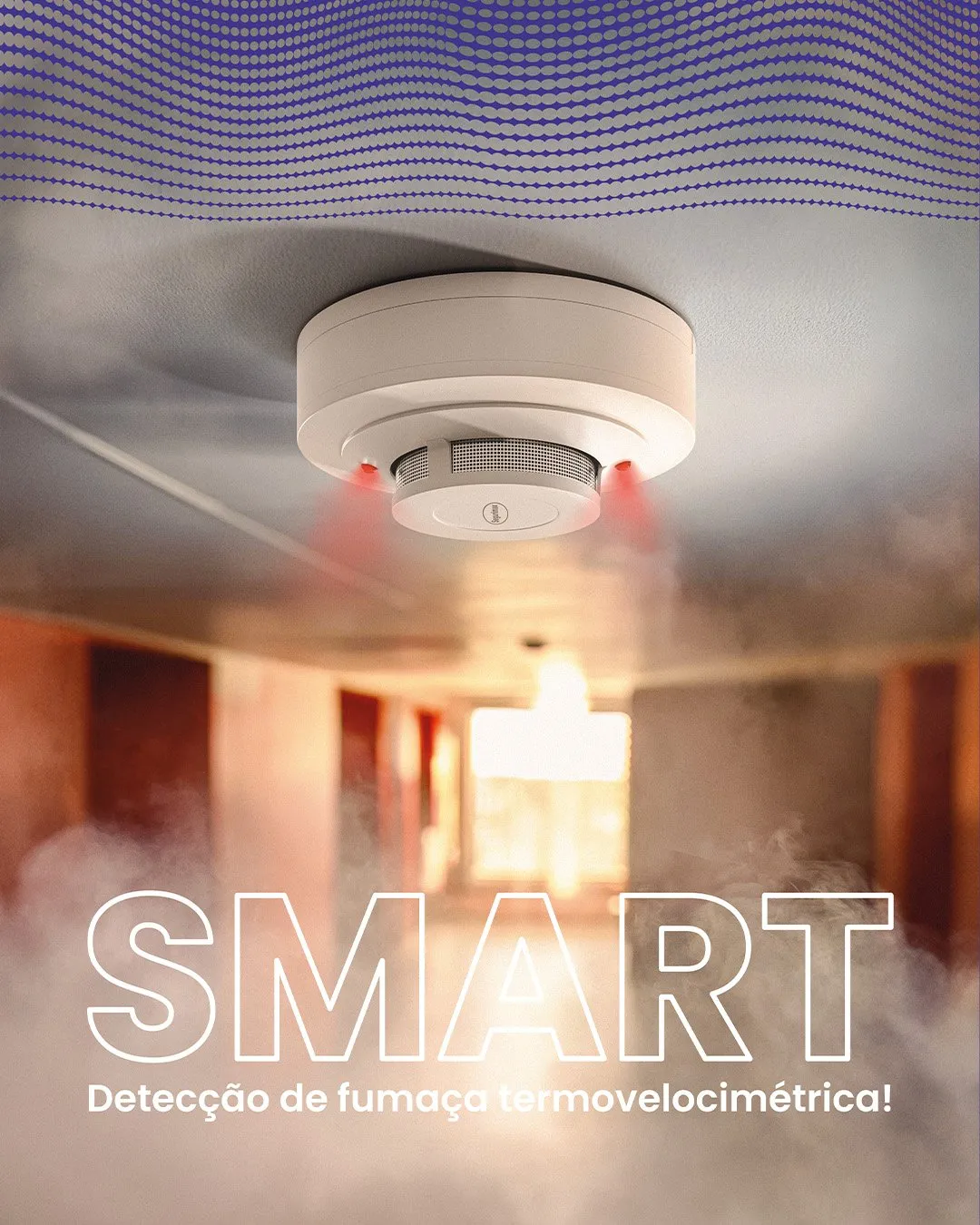 Detector de fumaça inteligente em ambiente com fumaça e fogo, composição “Smart”